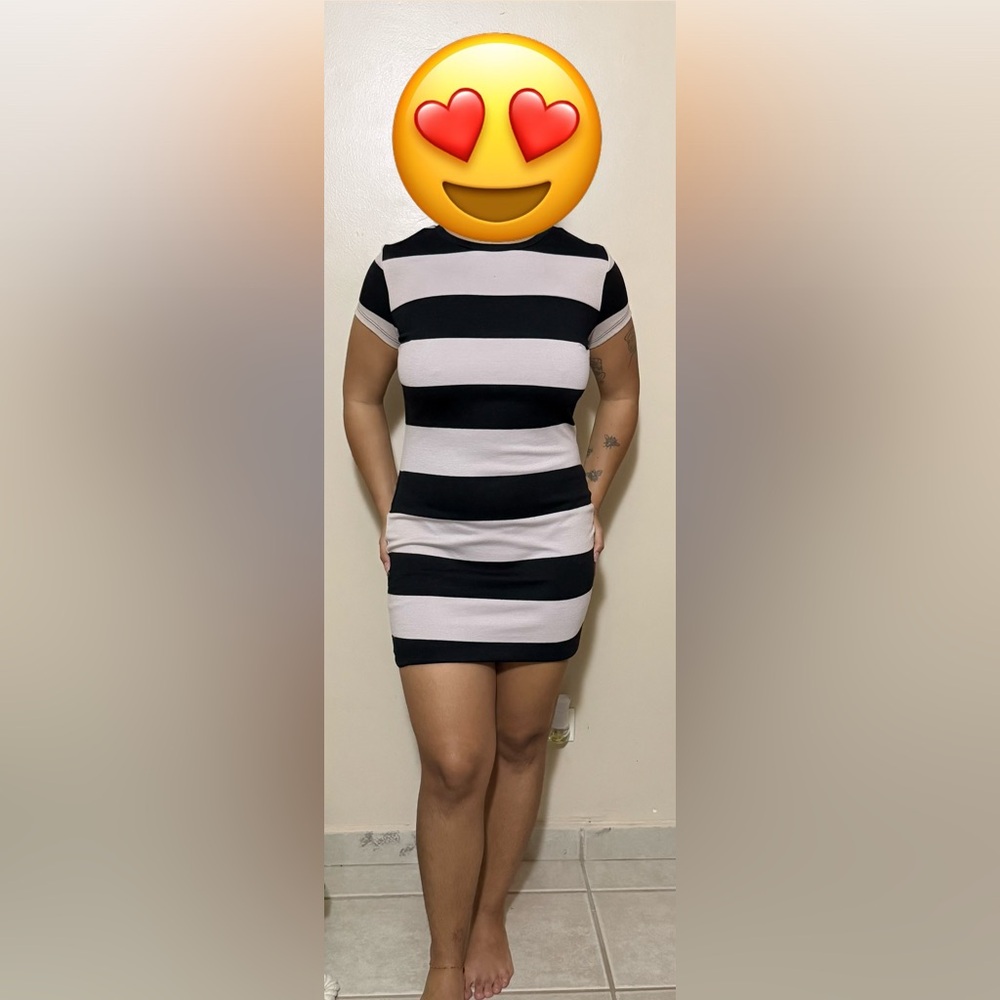 Striped Black & Cream Mini Bodycon Dress